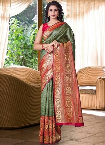 Green Colour Exclusive Stylish Festive Wear Silk Self Designer Saree Collection 1028
